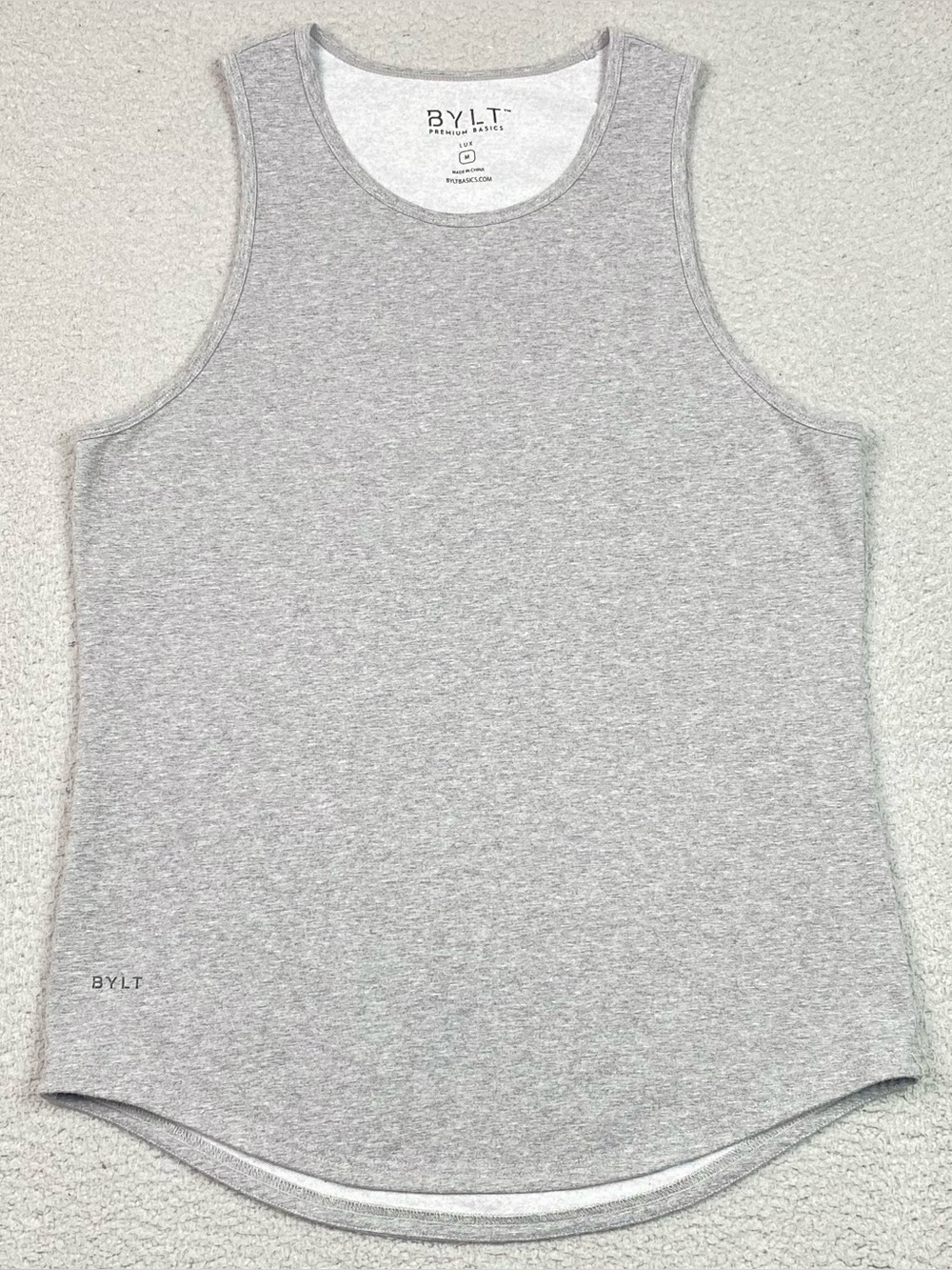 BYLT Tank Top Shirt Men's Size M Gray Drop Cut Lux Stretch Medium EUC